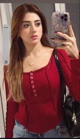 Solid Button Front Curved Hem Tee