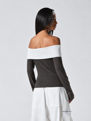 OFF-THE-SHOULDER CONTRAST COLOR TOP