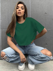 DROP SHOULDER SOLID TEE-GREEN
