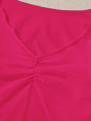 RUCHED LETTUCE-EDGE CROPPED-FUCHSIA PINK