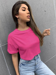 DROP SHOULDER SOLID TEE-FUCHSIA