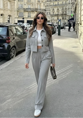 WOMEN SIMPLE SHORT JACKET CASUAL PANTS SUIT