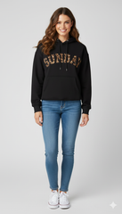 "SUNDAY" LEOPARD PRINT APPLIQUÉ HOODIE