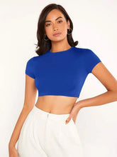 SOLID MOCK NECK CROP TOP-ROYAL BLUE