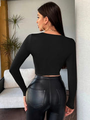 ROUND NECK CROP TEE-BLACK