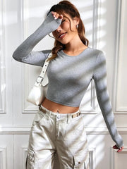 ROUND NECK CROP TEE-GREY