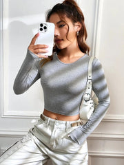 ROUND NECK CROP TEE-GREY