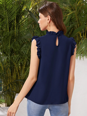 MOCK-NECK FRILL TRIM SLEEVELESS TOP