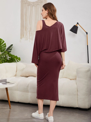 BATWING SLEEVE TOP & SPLIT HEM BODYCON DRESS SET 2 PIECE SET