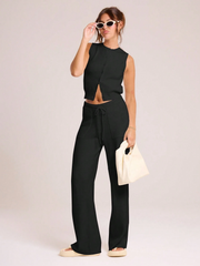 KNITTED BUTTON THROUGH VEST SUIT