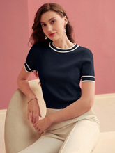 PREMIUM CONTRAST TRIM SHORT SLEEVE KNIT TOP