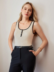 CONTRAST PIPING BUTTON FRONT TANK TOP