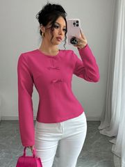 WOMEN'S SOLID COLOR ROUND NECK ELEGANT CASUAL TOP