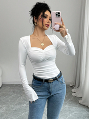V-NECK TIGHT FIT LONG SLEEVE BLOUSE