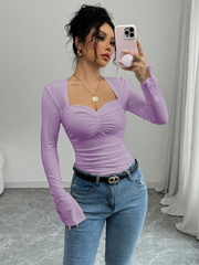 V-NECK TIGHT FIT LONG SLEEVE BLOUSE