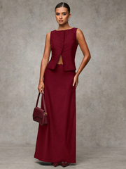 WOMEN'S SUMMER SET FEATURING SOLID SINGLE-BREASTED VEST AND MAXI SKIRT