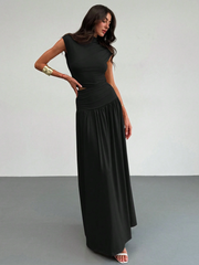 2PCS/SET STAND COLLAR RUCHED BLOUSE AND HIGH WAIST SKIRT SET