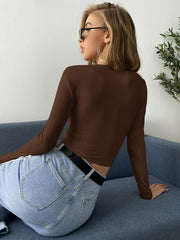 TIE NECK RUCHED BUST CROP TOP-DARK BROWN
