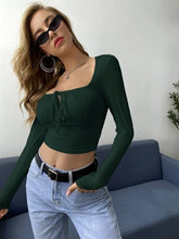 TIE NECK RUCHED BUST CROP TOP-FOREST GREEN