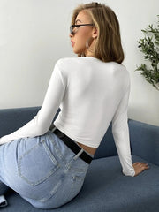 TIE NECK RUCHED BUST CROP TOP-WHITE