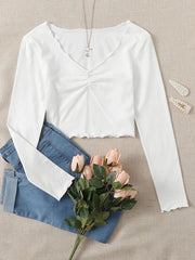 RUCHED LETTUCE-EDGE CROPPED WHITE