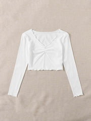 RUCHED LETTUCE-EDGE CROPPED WHITE