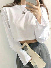 DROP SHOULDER OVERSIZED CROP TEE-WHITE