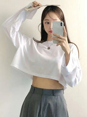 DROP SHOULDER OVERSIZED CROP TEE-WHITE