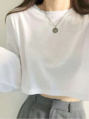 DROP SHOULDER OVERSIZED CROP TEE-WHITE