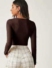 SOLID V-NECK LONG SLEEVES CROP TEE