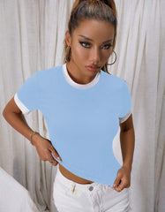 ROUND NECK CONTRAST BINDING TEE