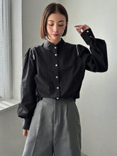 BLACK SOLID BUTTON FRONT DROP SHOULDER SHIRT