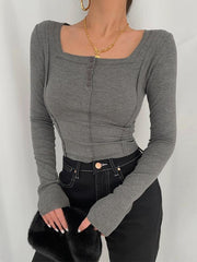SQUARE NECK LONG SLEEVES WITH BUTTONS TOP