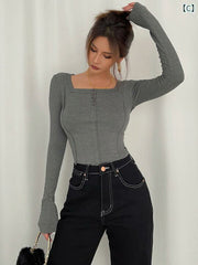 SQUARE NECK LONG SLEEVES WITH BUTTONS TOP