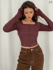 SQUARE NECK LONG SLEEVES WITH BUTTONS TOP