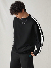 MEN COLORBLOCK STRIPED PATCHED CASUAL LONG SLEEVE SWEATSHIRT