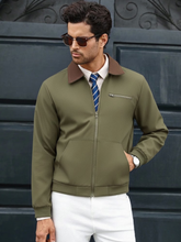 MEN'S CONTRAST COLOR COLLAR ZIP-UP LONG SLEEVE JACKET