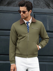 MEN'S CONTRAST COLOR COLLAR ZIP-UP LONG SLEEVE JACKET