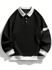 MEN'S CONTRAST COLORBLOCK COLLAR LONG SLEEVE HALF-ZIP SWEATSHIRT