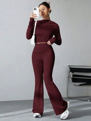 WOMEN'S PLEATED SLIM FIT TOP AND FLARED PANTS