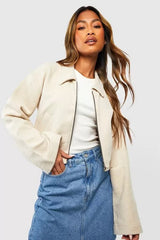 ZIP THROUGH COLLARED JACKET SAND
