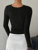 RIBBED LACE SPLICED BOW SLIM-FIT LONG SLEEVE TOP
