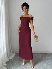 MAXI WITH DROPPED SHOULDERS AND RUFFLES
