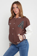 VARSITY BASEBALL UNISEX JACKET-  BROWN