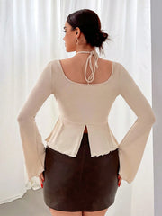 CRISSCROSS DRAWSTRING HALTER NECK TIE TOP