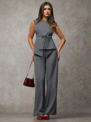 Women's  Solid Color Asymmetric Hem Vest Blazer& And Pants Set