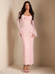WOMEN'S 3D FLORAL DECOR RUFFLE HEM SWEET DRESS
