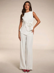 Women's  Solid Color Asymmetric Hem Vest Blazer& And Pants Set