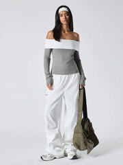 OFF-THE-SHOULDER CONTRAST COLOR TOP
