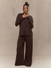 LONG SLEEVE BUTTON UP COLLARED SHIRT & WIDE LEG TROUSER LOUNGE SET